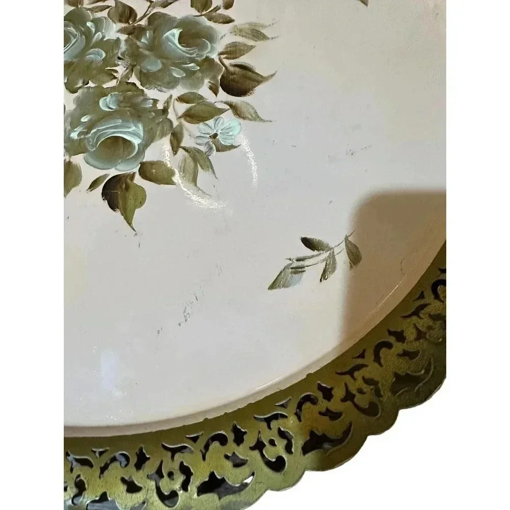 Vintage Nashco Products Metal Hand Painted Floral Serving Tray Size OS